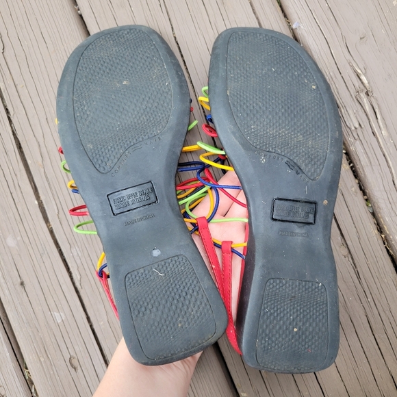 Vintage 90s y2k Rainbow Primary Elastic Strappy Caged Slingback Sandals 7 - Picture 7 of 9